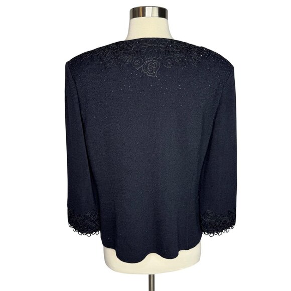 St. John Evening Black Embroidered Rhinestoned Wool Blend Formal Cardigan Sz 14 - Picture 7 of 13